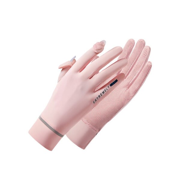 Elastic Splicing Ice Silk Full Finger Cycling Gloves for Women